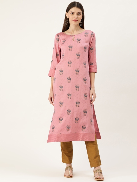 

Moda Rapido Women Pink & Navy Blue Printed Straight Kurta