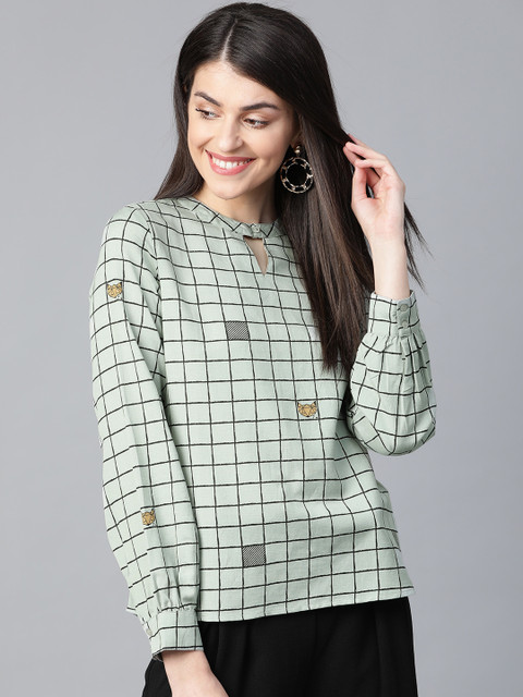 

HERE&NOW Women Green & Black Checked Top