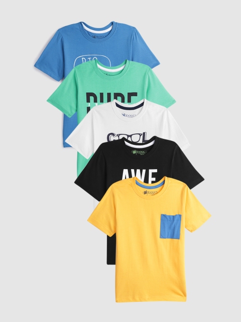 

YK Basics Boys Pack of 5 Round Neck Pure Cotton T-shirts, Multi