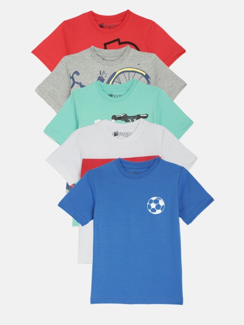 

YK Basics Boys Pack of 5 Multi-Coloured Printed Round Neck T-shirts, Blue