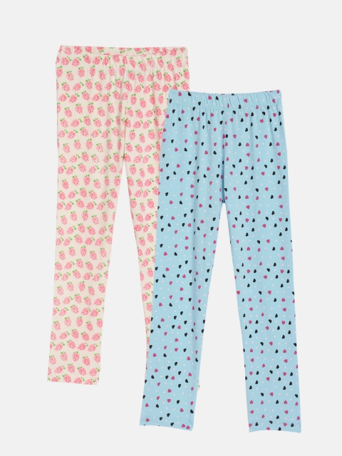 

YK Basics Girls Pack of 2 Printed Ankle-Length Leggings, Pink