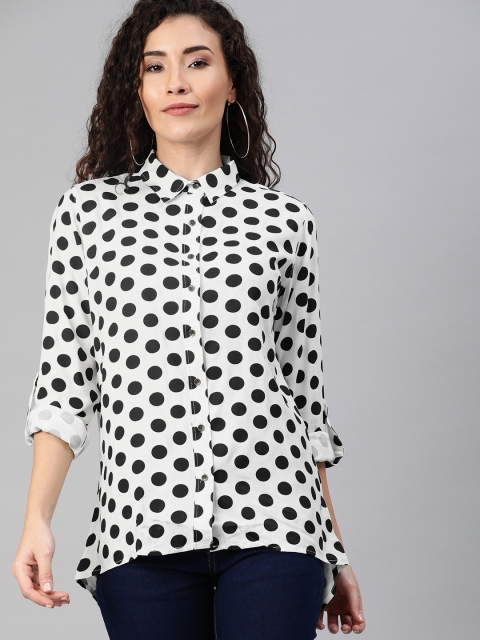 

HERE&NOW Women White & Black Regular Fit Polka Dots Printed Casual Shirt