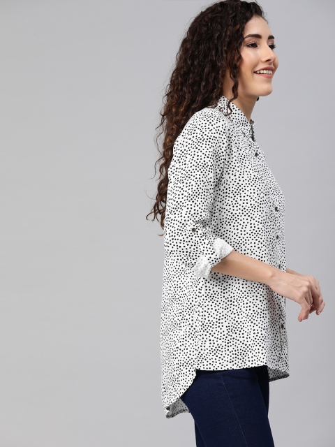 

HERE&NOW Women White & Black Regular Fit Polka Dots Printed Casual Shirt