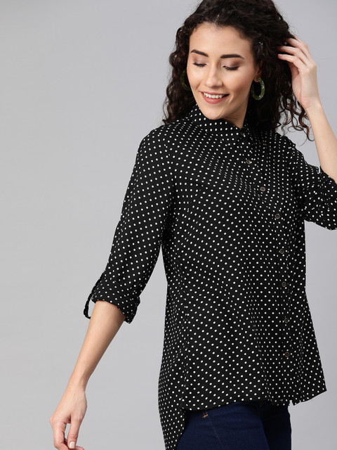 

HERE&NOW Women Black & White Regular Fit Polka Dots Printed Casual Shirt