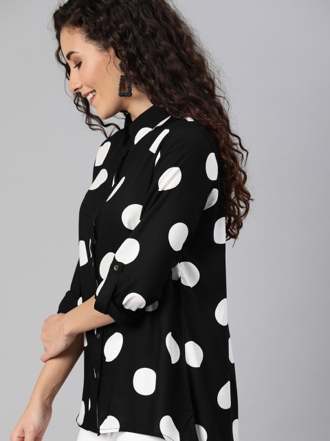 

HERE&NOW Women Black & White Regular Fit Polka Dots Printed Casual Shirt