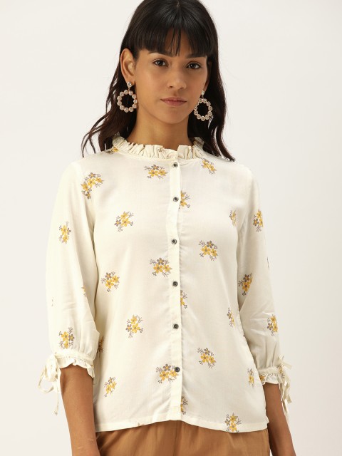 

Moda Rapido Women White & Yellow Regular Fit Printed Casual Shirt