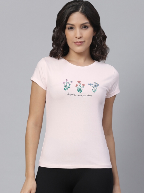 

VividArtsy Women Light Pink Solid Round Neck T-shirt