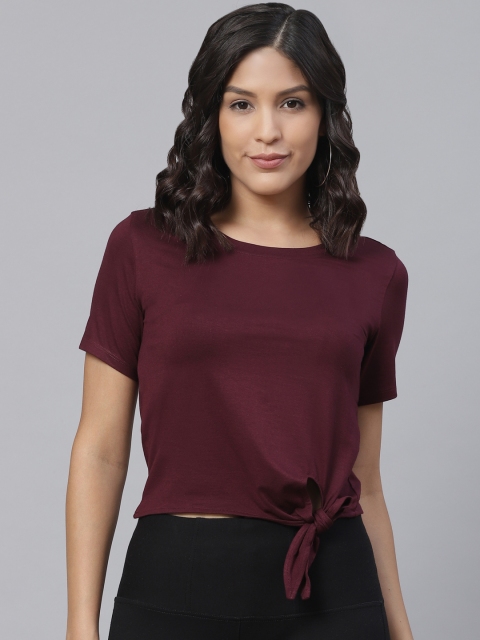 

VividArtsy Women Burgundy Solid Fitted Top