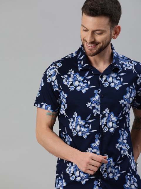 

HERE&NOW Men Navy Blue & White Slim Fit Floral Printed Casual Shirt