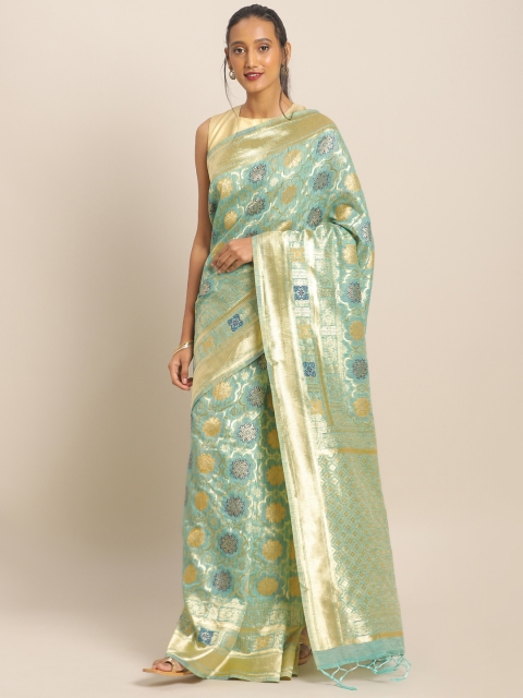 

Mitera Sea Green & Gold-Toned Art Silk Woven Design Mysore Silk Saree