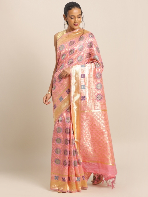 

Mitera Pink & Gold-Toned Art Silk Woven Design Mysore Silk Saree