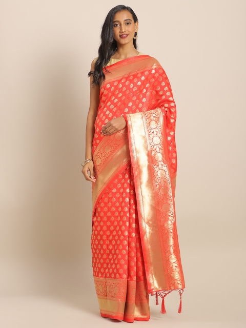 

Mitera Red & Gold-Toned Silk Blend Embellished Banarasi Saree