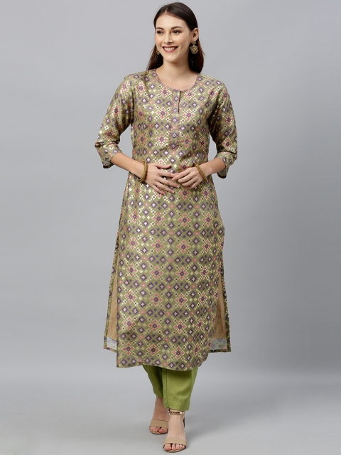 

Inddus Women Green & Purple Printed Kurta with Trousers