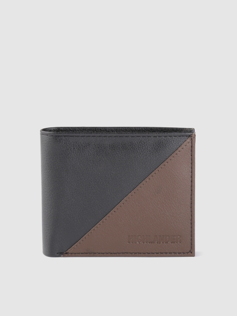 

HIGHLANDER Men Black & Coffee Brown Colourblocked Two Fold Wallet