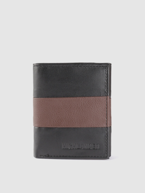 

HIGHLANDER Men Black & Coffee Brown Colourblocked Three Fold Wallet