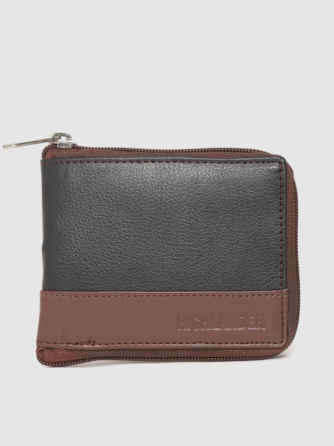 

HIGHLANDER Men Black & Brown Colourblocked Zip Around Wallet