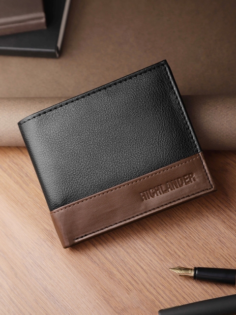

HIGHLANDER Men Black & Brown Colourblocked Two Fold Wallet