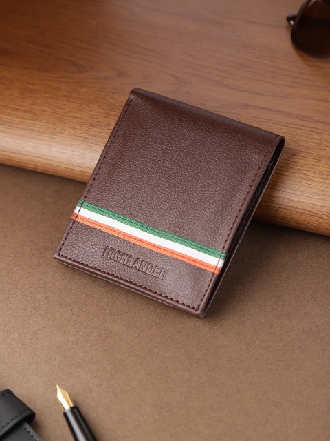

HIGHLANDER Men Coffee Brown Solid Two Fold Wallet with Striped Detail