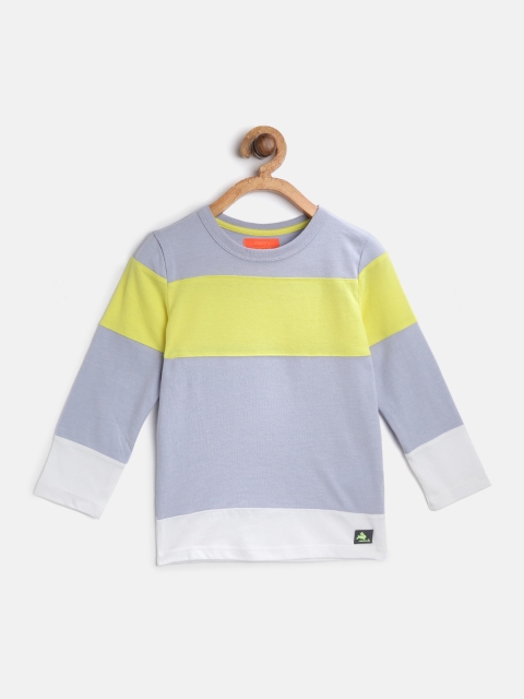 

Cherry Crumble Unisex Kids Grey & Yellow Colourblocked Round Neck T-shirt