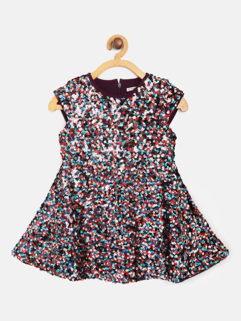 

Cherry Crumble Girls Red & Blue Sequinned Fit & Flare Dress