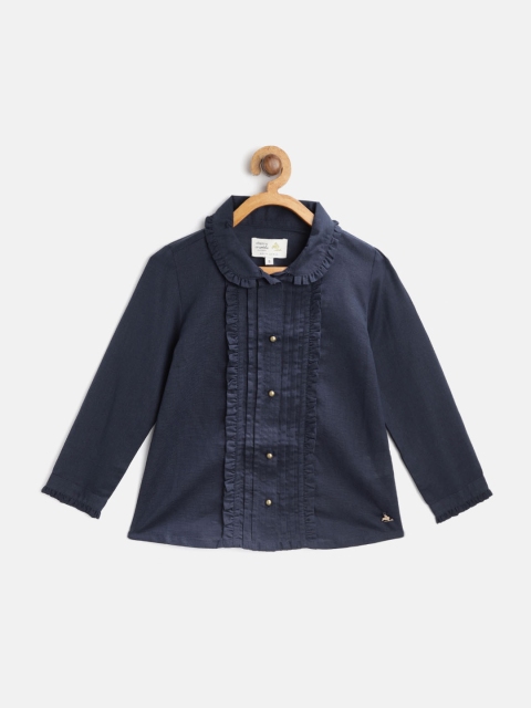 

Cherry Crumble Unisex Kids Navy Blue Regular Fit Solid Casual Shirt with Frills