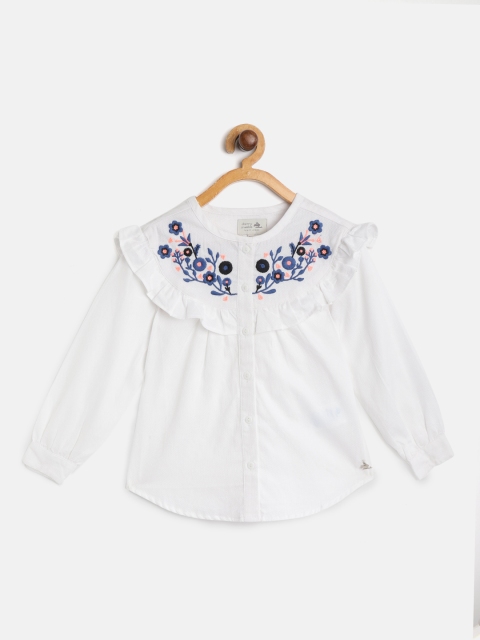 

Cherry Crumble Girls White & Navy Floral Embroidered Pure Cotton Top