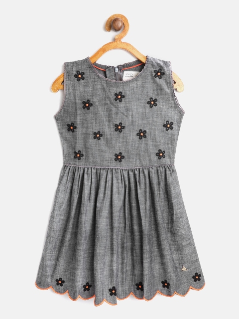 

Cherry Crumble Girls Charcoal Grey Floral Embroidered A-Line Dress