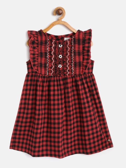 

Cherry Crumble Girls Red & Black Checked A-Line Dress