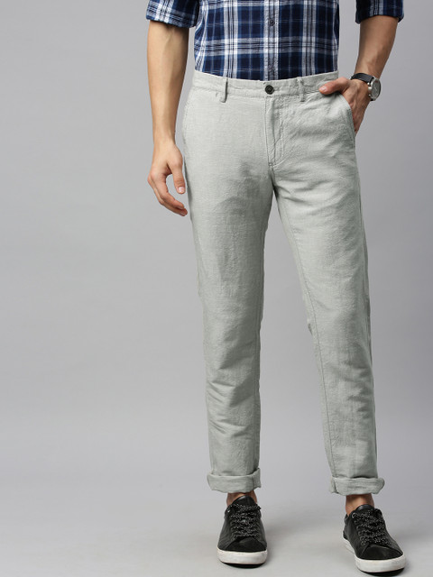 

Indian Terrain Men Grey Brooklyn Slim Fit Solid Regular Trousers