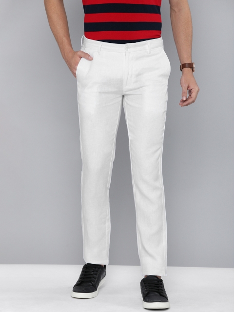 

Indian Terrain Men White Brooklyn Slim Fit Solid Linen Regular Trousers