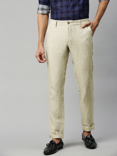 

Indian Terrain Men Off-White Brooklyn Slim Fit Solid Linen Regular Trousers