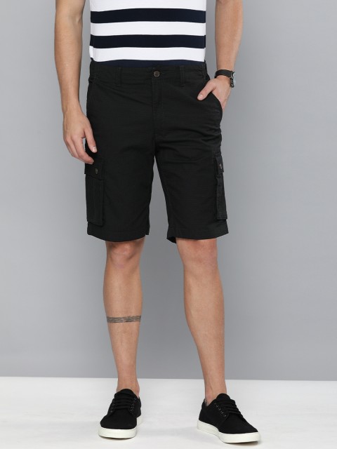 

Indian Terrain Men Black Self Design Checked Regular Fit Regular Shorts