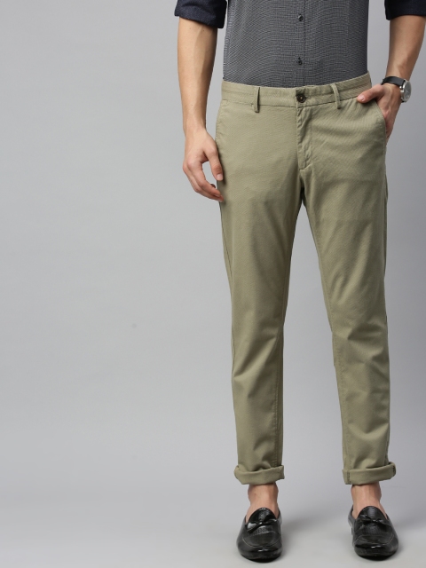 

Indian Terrain Men Green Brooklyn Slim Fit Self Design Regular Trousers