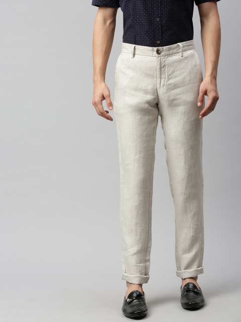 

Indian Terrain Men Off-White Brooklyn Fit Solid Regular Linen Trousers