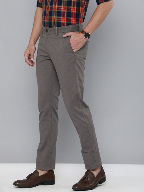 

Indian Terrain Men Charcoal Grey Brooklyn Slim Fit Self Design Regular Trousers