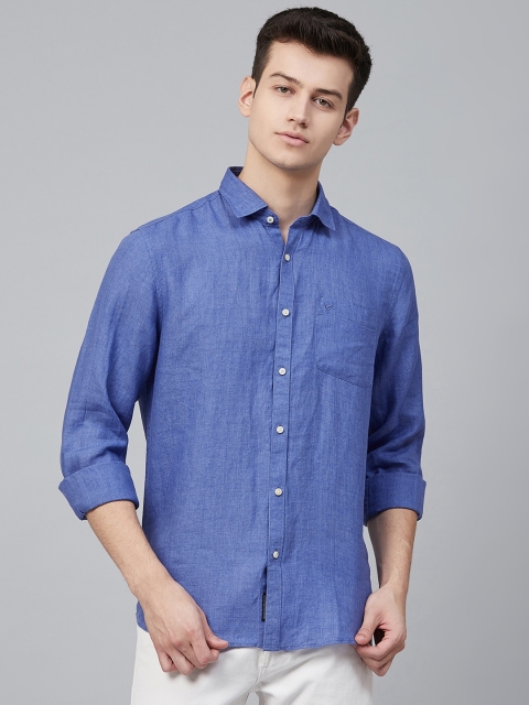 

Blackberrys Men Blue Linen Slim Fit Self-Design Casual Shirt