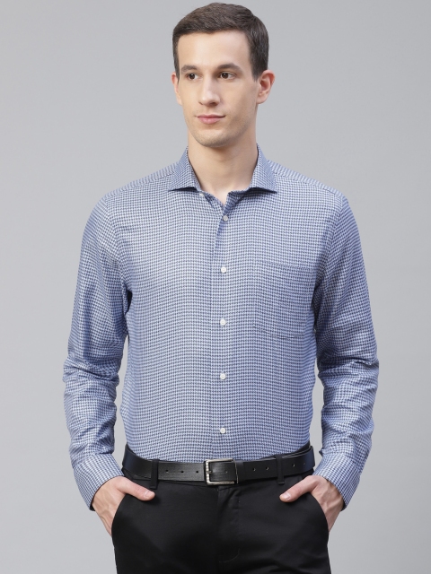 

Blackberrys Men Blue Non-Iron Slim Fit Houndstooth Pattern Formal Shirt