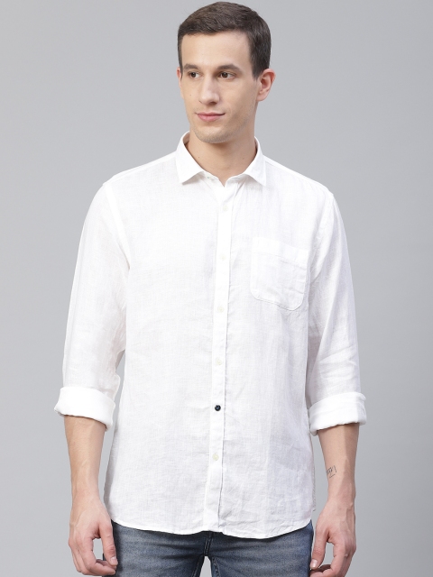 

Blackberrys Men White Slim Fit Linen Solid Casual Shirt