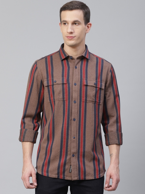 

Blackberrys Men Brown & Red Slim Fit Striped Casual Shirt