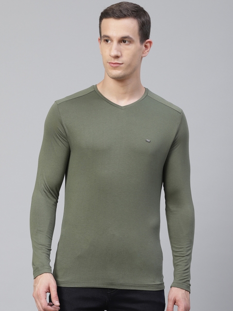 

Blackberrys Men Olive Green Solid V-Neck T-shirt