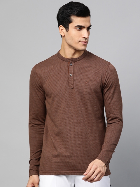 

Blackberrys Men Brown Self Design Henley Neck T-shirt