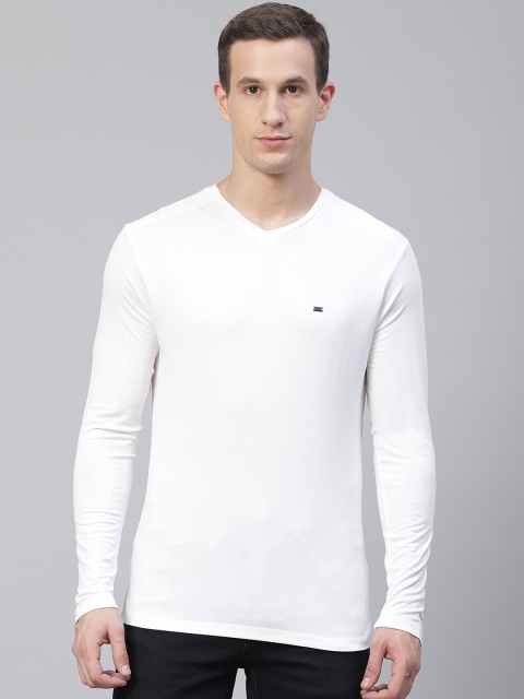 

Blackberrys Men White Solid V-Neck T-shirt