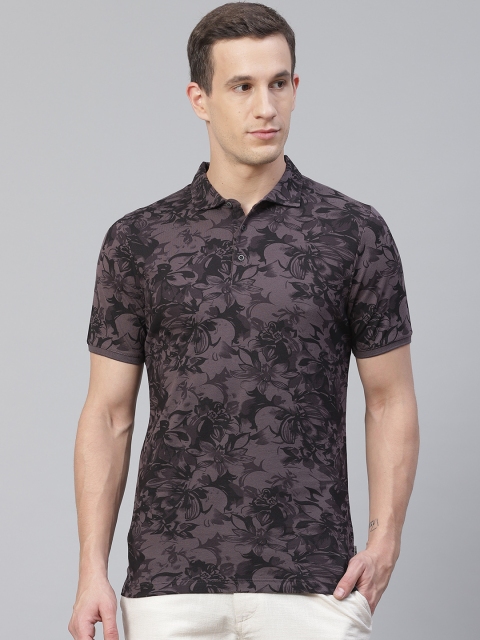 

Blackberrys Men Purple Black Slim Fit Printed Polo Collar Pure Cotton T-shirt