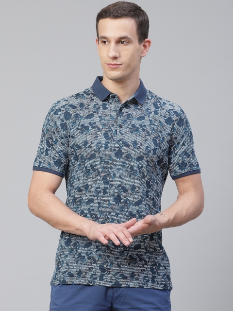 

Blackberrys Men Blue Slim Fit Floral Print Polo Collar T-shirt
