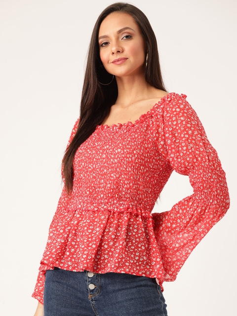 

Moda Rapido Women Red & White Floral Printed A-Line Top