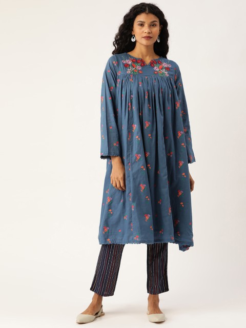 

Moda Rapido Women Navy Blue & Red Printed Kurta with Trousers