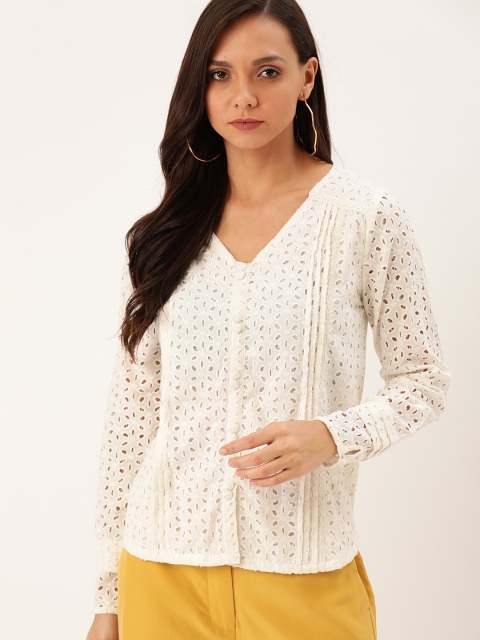 

Moda Rapido Women White Schiffli Embroidered Pure Cotton Top