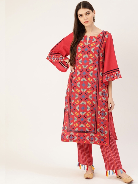 

Moda Rapido Women Red & Blue Printed Kurta with Trousers