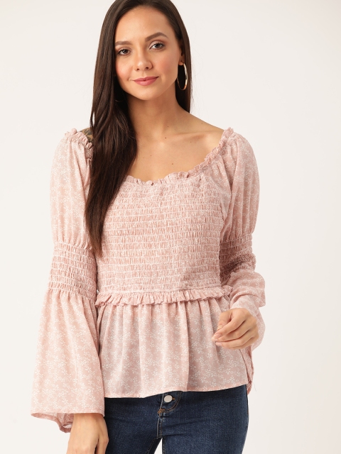 

Moda Rapido Women Pink & White Floral Printed A-Line Top