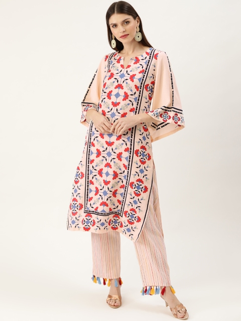 

Moda Rapido Women Peach-Coloured & Red Printed Kurta with Palazzos